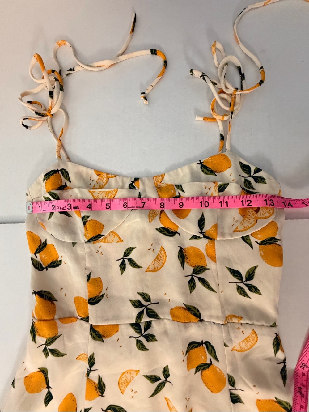 OMi+S Coquette Lemon Print Spaghetti Tie Strap Midi Dress Size M - Picture 5 of 9